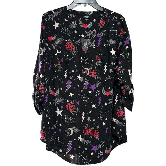 torrid Tops - Torrid Harper Challis 3/4 Sleeve Blouse Queen Celestial Black Size 1x 14-16